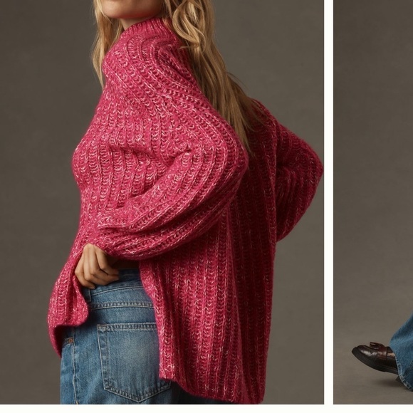 Anthropologie Pilcro Women's Sweater Chunky Knit Wool Linen Tunic Pink Slouchy - Picture 3 of 13